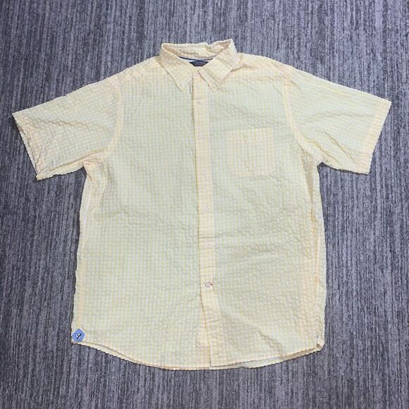 Cremieux Performance Mens Large Button Front Shirt Butter Yellow White‎ Textured - Picture 1 of 6